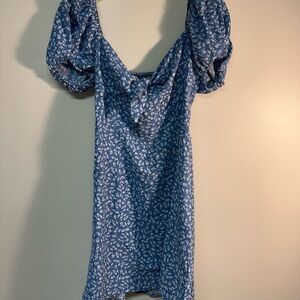 SHEIN Blue Floral Mini Dress with Puff Sleeves